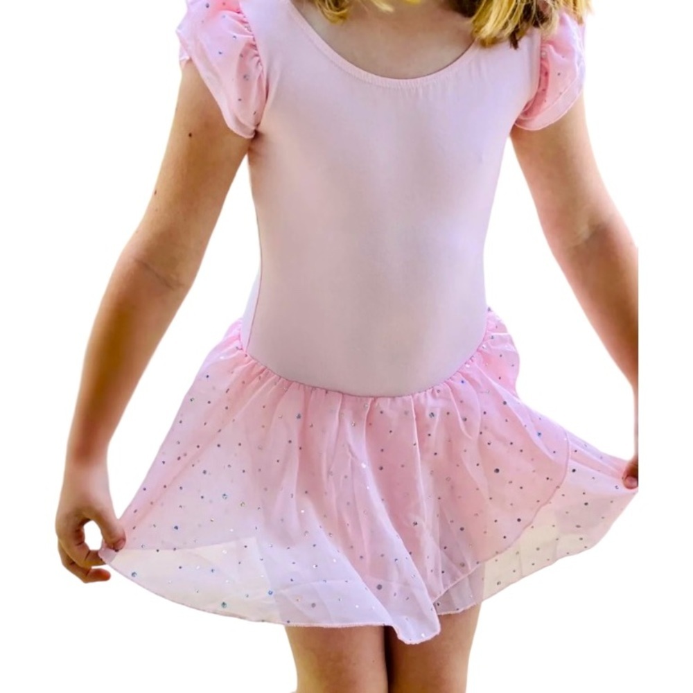 Arshiner Girls Pink Ruffle Sleeve Ballet Dance Glitter Tutu Skirt Leotard Dress